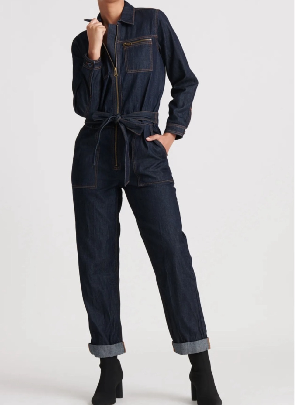 Lucky Brand Tie Front Boiler Denim Jumpsuit Medium